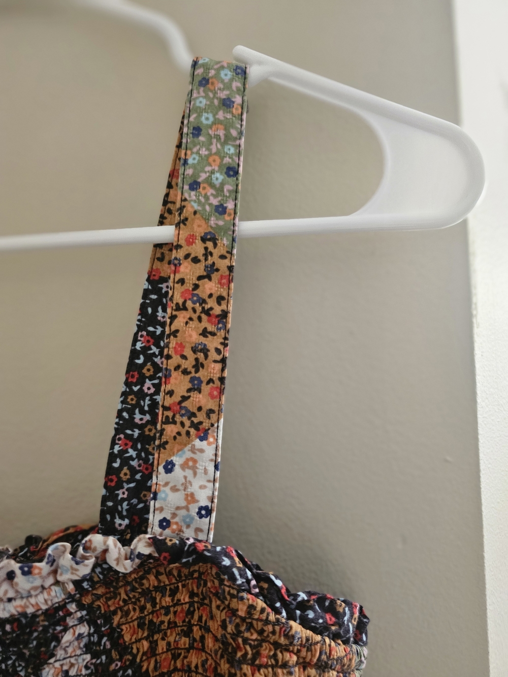 Patchwork Floral Midi Dress in Mustard, Olive & Navy - Picture 4 of 6